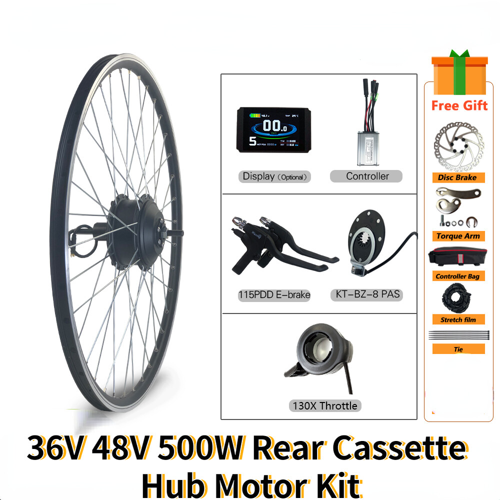 36V 48V 500W Rear Cassette Hub Motor Conversion Kit with Controller Display PAS