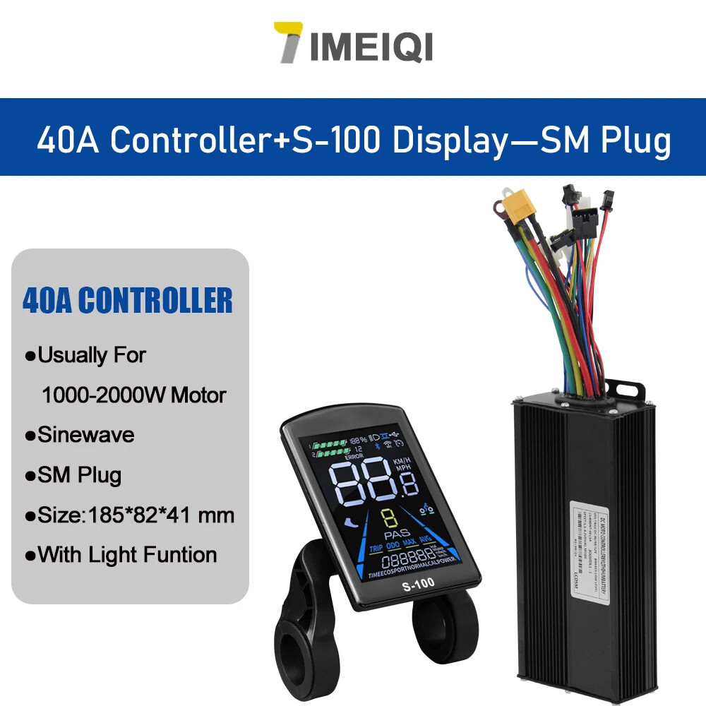 Ebike Sine Wave Controller 36V 48V 52V 40A Three-Mode with S866 S966 LCD Display
