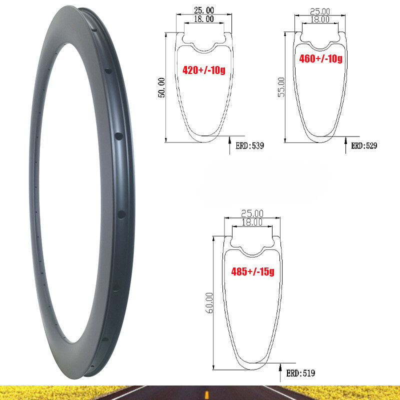 700C Carbon Rim Wide 25 Deep 50 55 60 Disc or V Brake Tubeless 16 -36 Holes