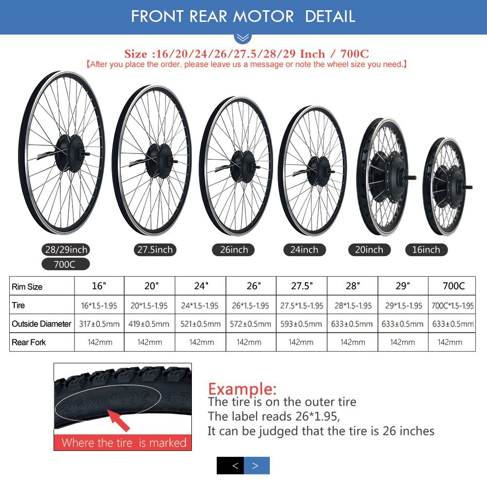 36V/48V 250W-1500W Front/Rear Wheel Hub Motor Electric Bicycle Conversion Kit