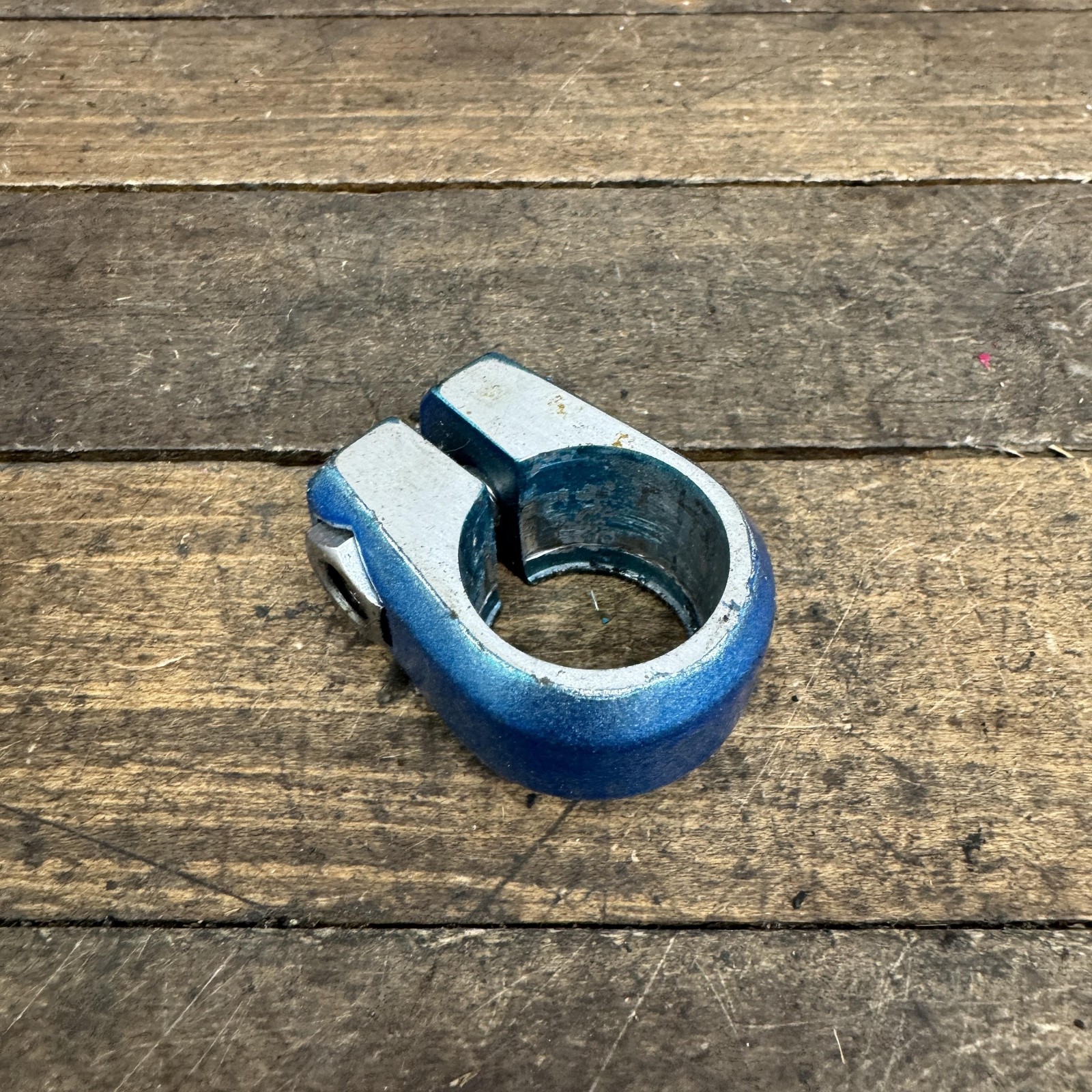 Vintage SR BMX Bicycle Seatpost Clamp 25.4mm Blue 80s Alloy Old School Painted
