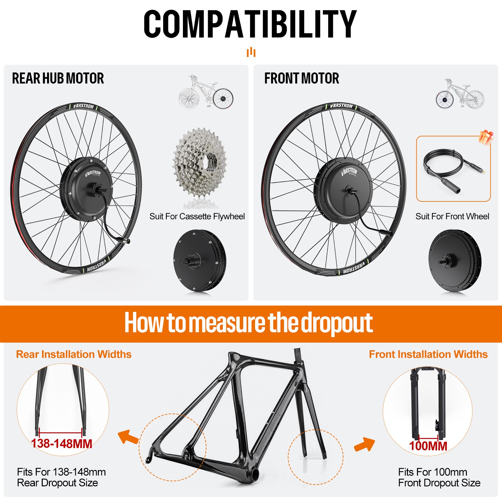48V1000W Front Wheel Hub Motor Kit 26″27.5″700C Ebike Conversion Kits Brushless