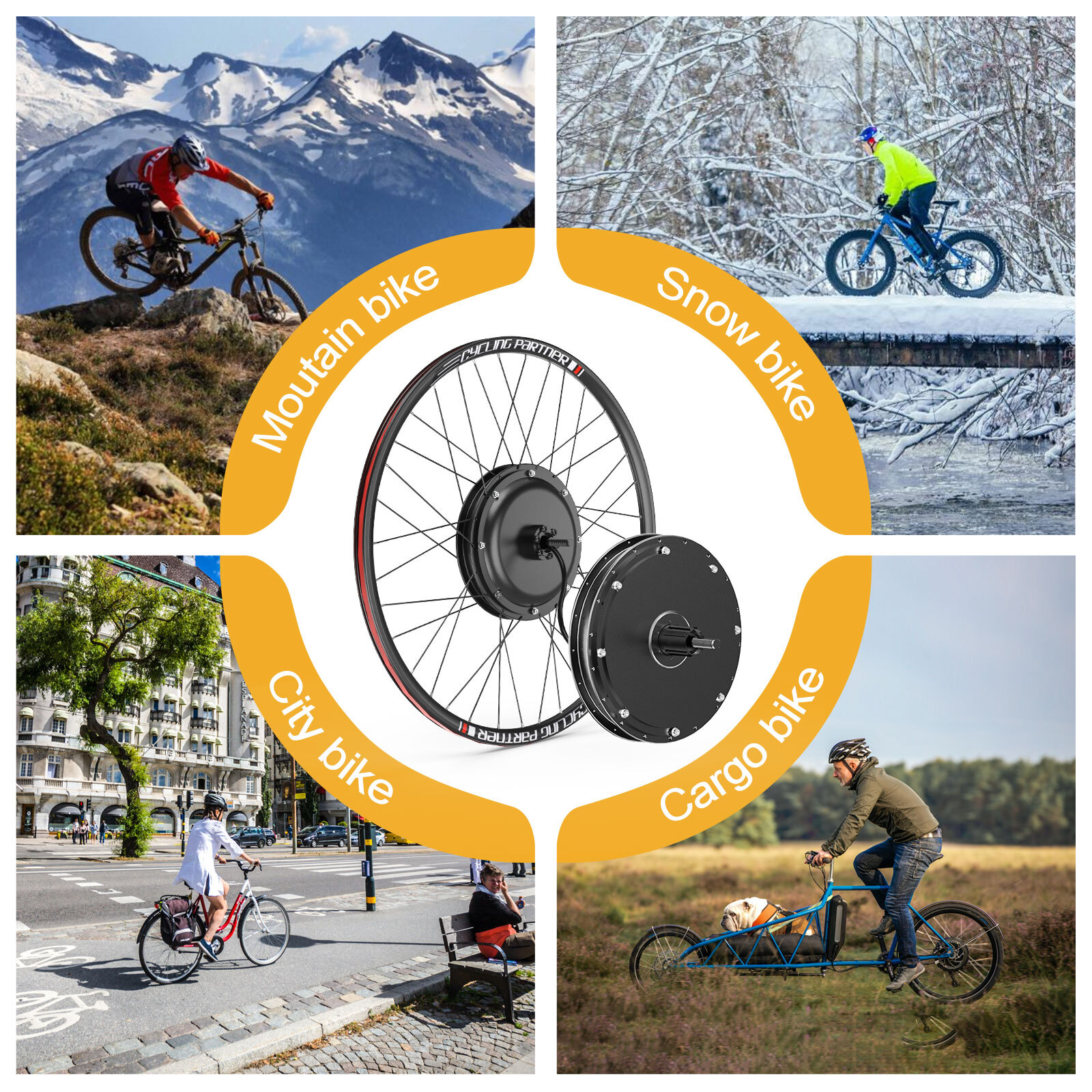 48V1000W Electric Bicycle 26″ 700C Rear Hub Wheel Cassette Disc Brake Type