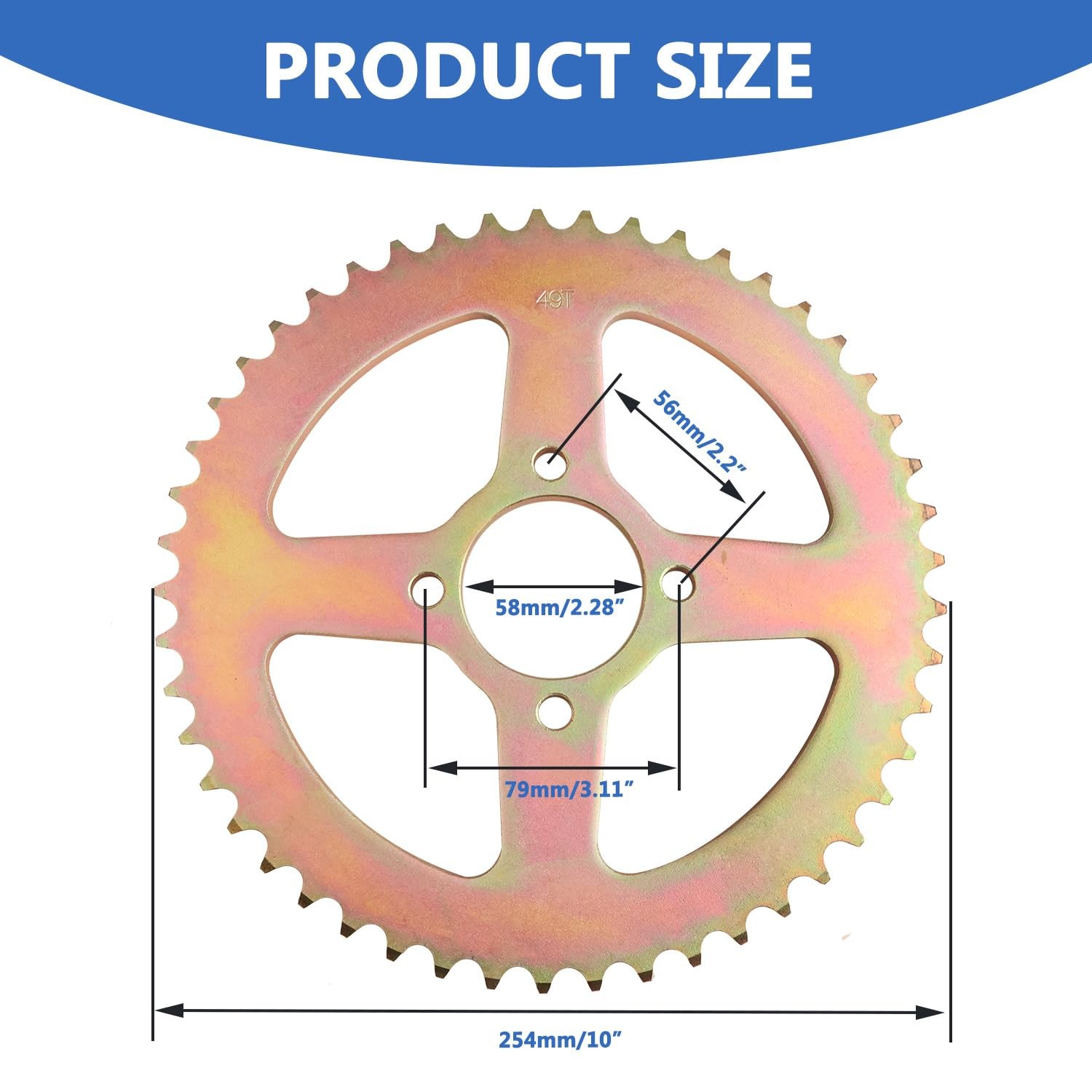 Ruiqimoto 530 Rear Chain 4 Hole Sprocket 49 Tooth For 50Cc 70Cc 90Cc 110Cc