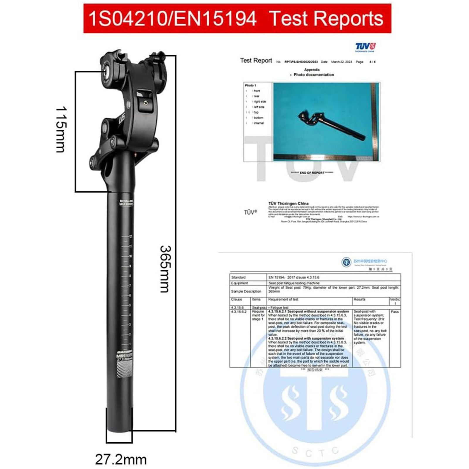 Safort Suspension Seatpost 27.2 30.9 31.6mm MTB Bike/eBike Seatpost AD-SP18-USS