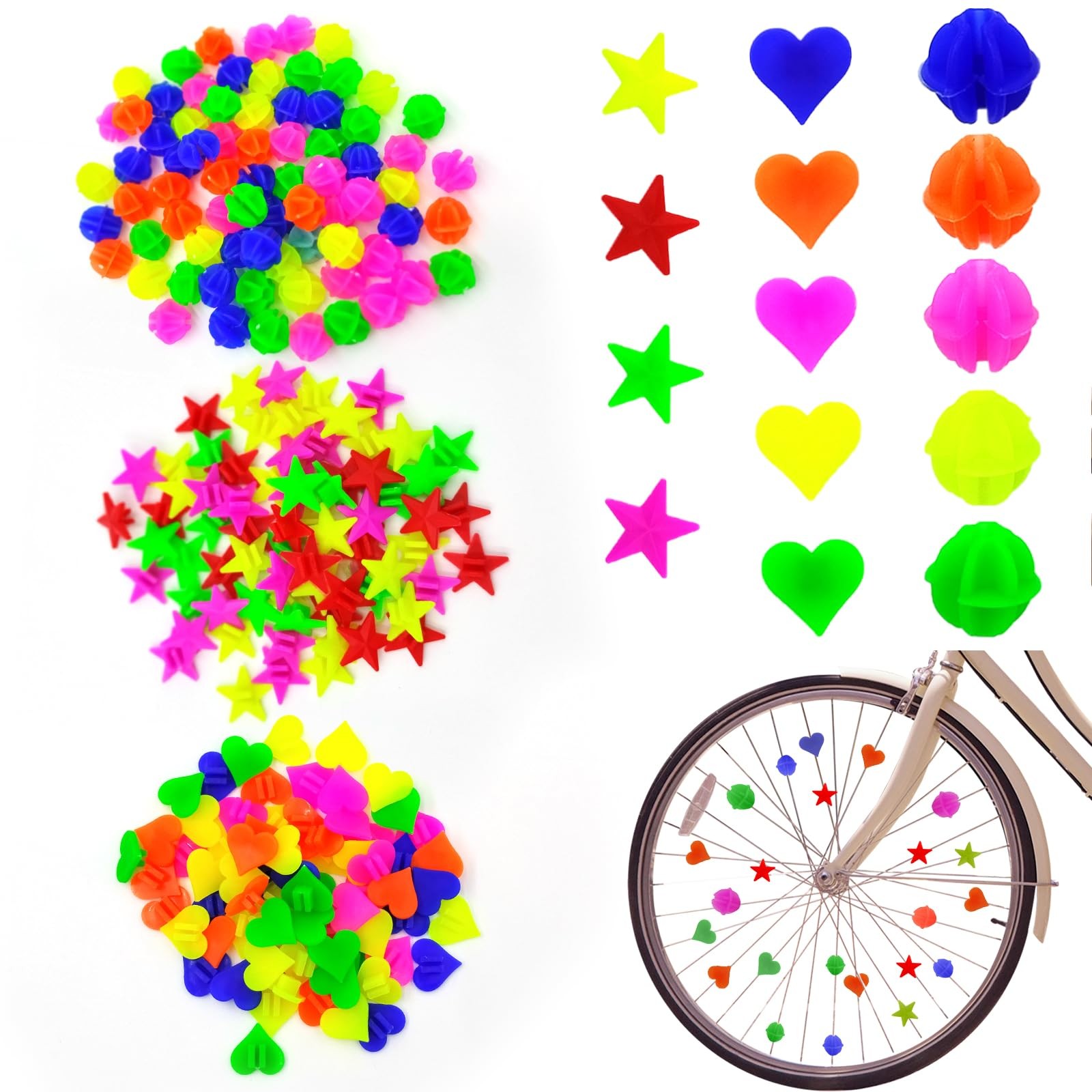315 Pcs Bike Wheel Spoke Beads Assorted Colors 3 Shapes