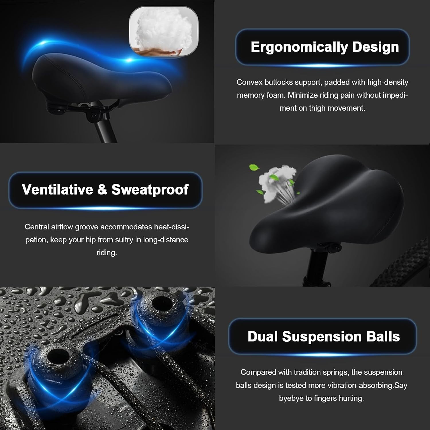 High-Density Memory Foam Bike Seat – Waterproof Faux Leather for Prostate Relief