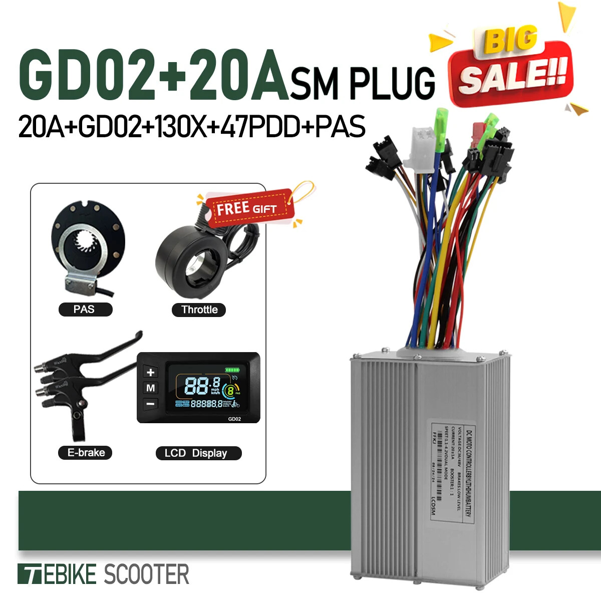 Ebike 3 Mode Sinewave 20A Controlle 36V 48V Color M5/UKC1 Display 350W500W Motor