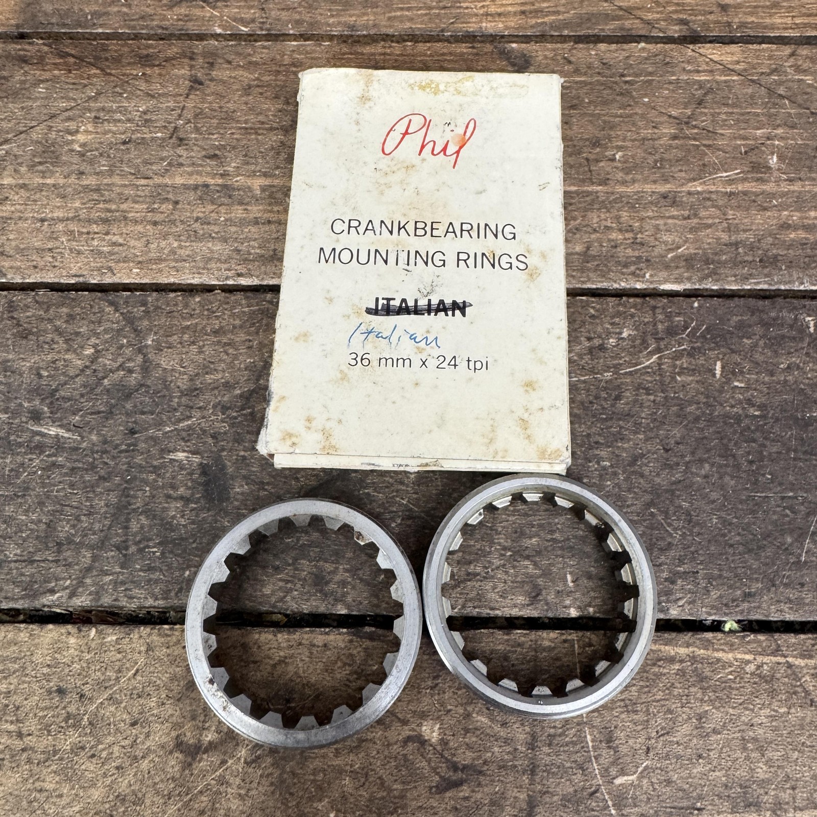 Vintage Phil Wood Italian Bottom Bracket Mounting Rings 36×24 Steel Road NOS