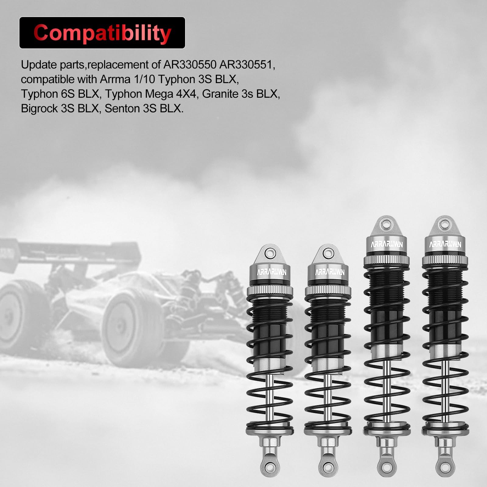 4PCS RC Shock 1:10 Aluminum Front & Rear Shocks Set Gray Black 4Pcs F&R