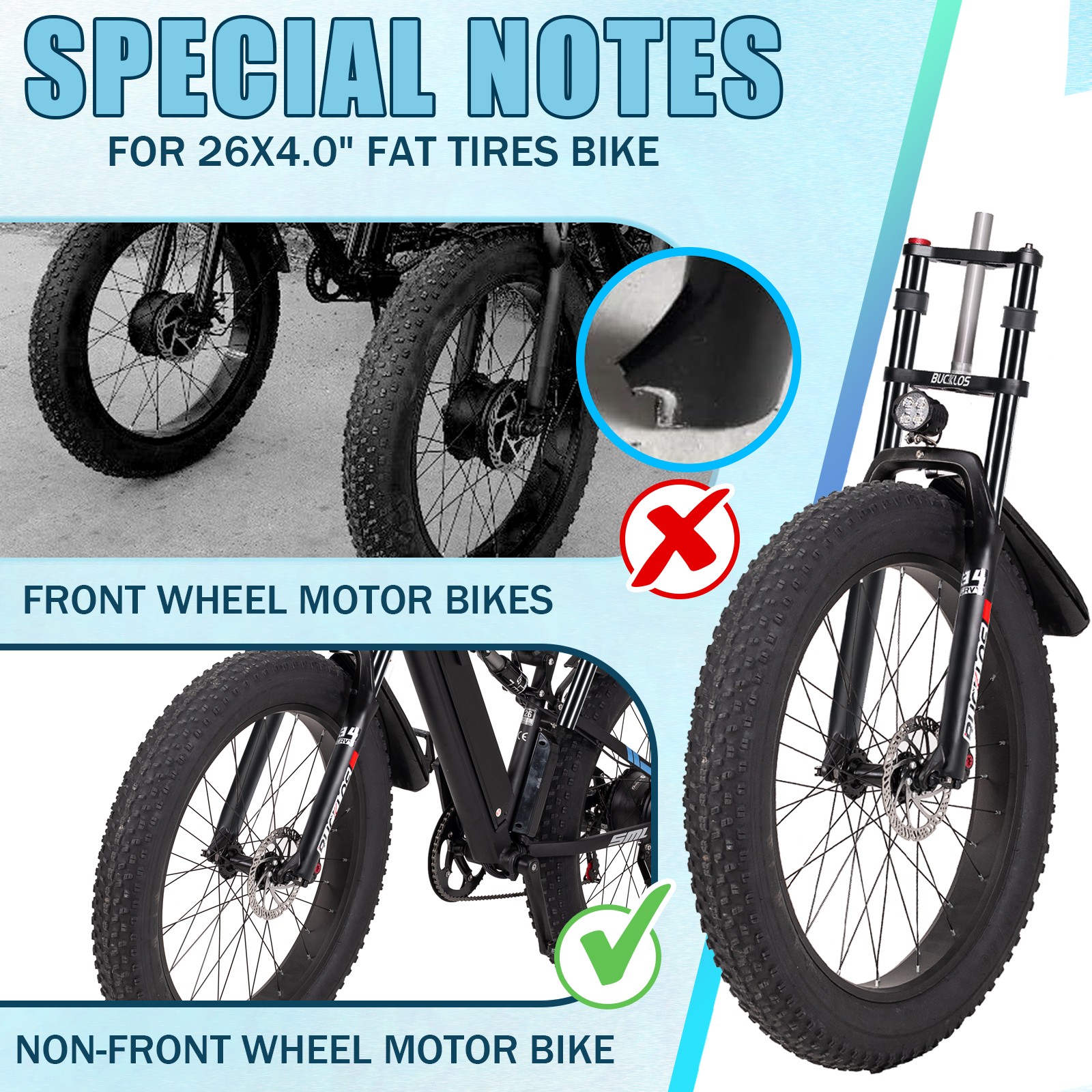 BUCKLOS 20/26″ E-Bike 4.0 Fat Tire Air Suspension Forks 180mm Travel 9x135mm QR