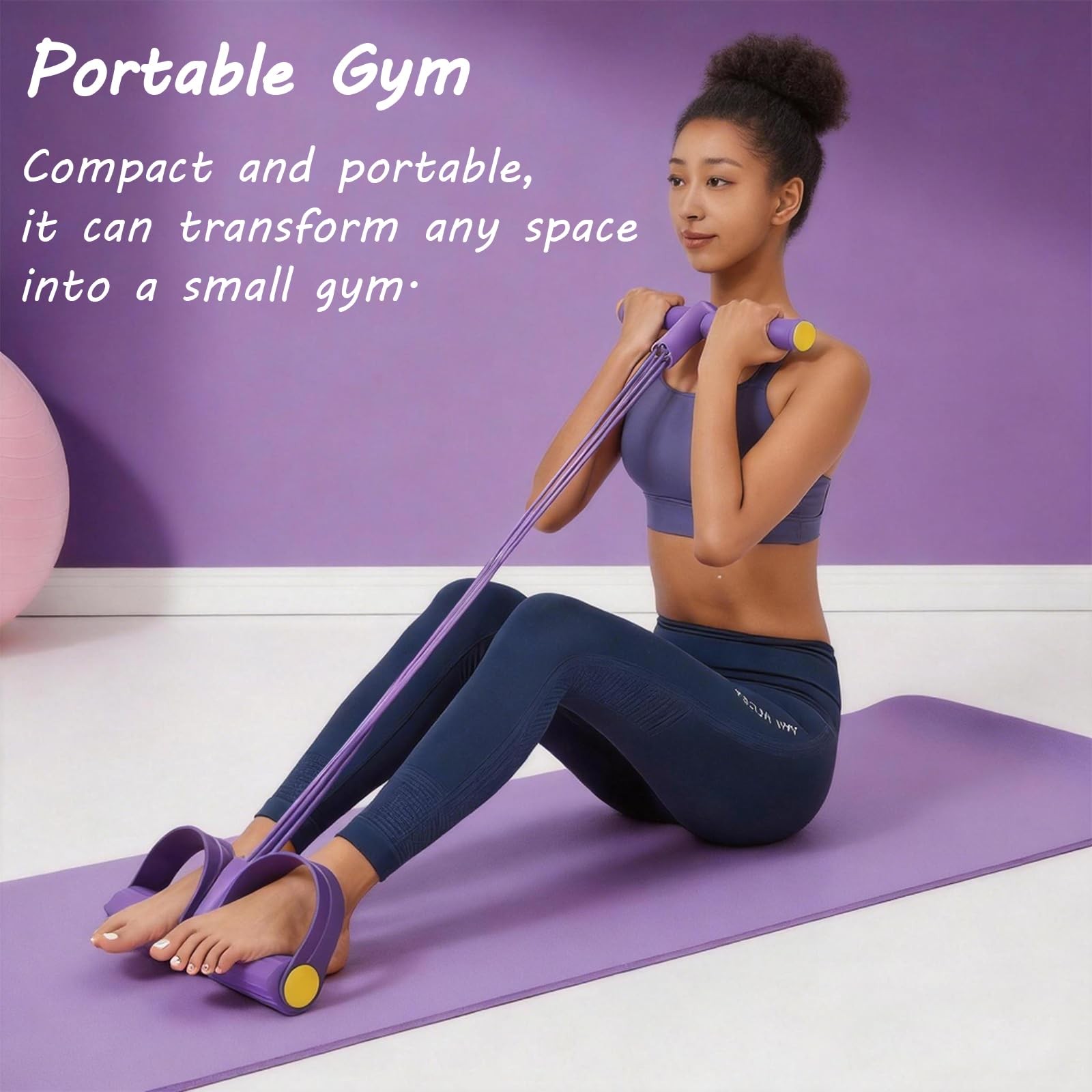 Pedal Resistance Band with Handle Multifunction purple-6 tubes