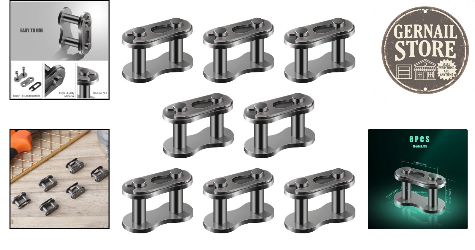Heavy Duty 8PCS Steel Chain Links – Perfect for Bikes and Mini ATVs – Size #35