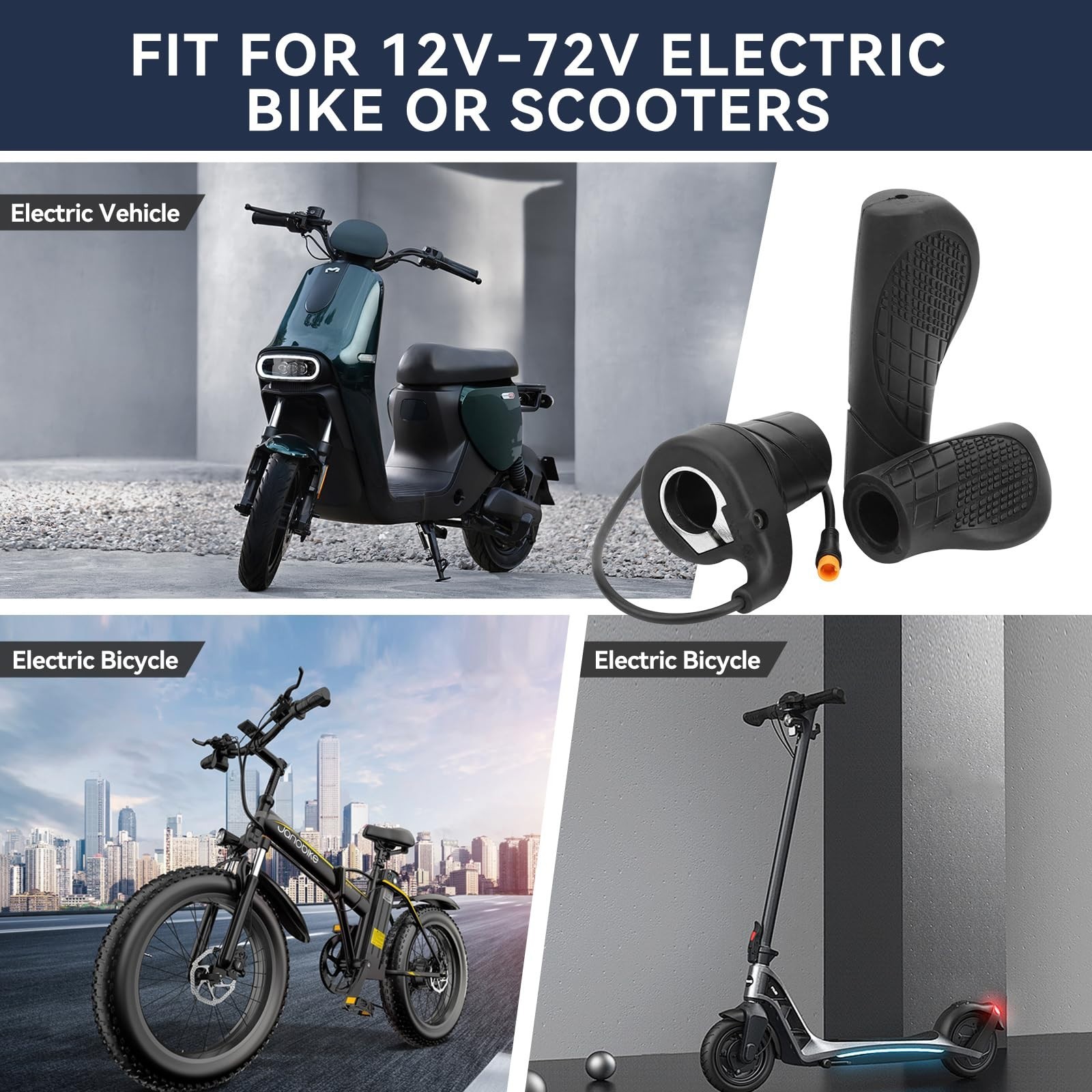Half Twist Throttle Grip for Electric Bicycle – Waterproof 12V/24V/36V/48V/60V/7
