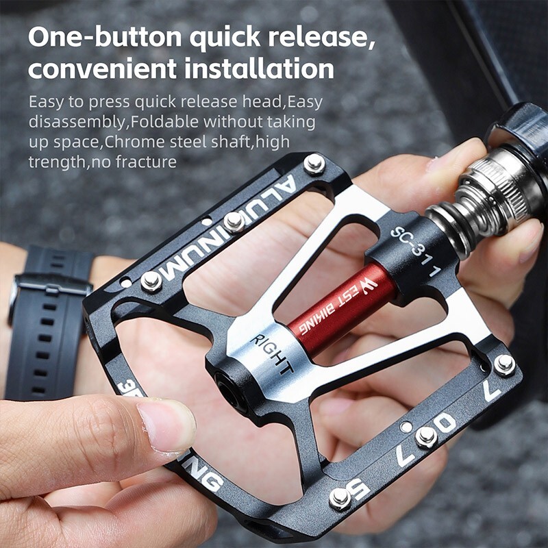 Quick Release Bicycle Pedals 3 Sealed Bearing Aluminum Bike Pedals Black a Pair