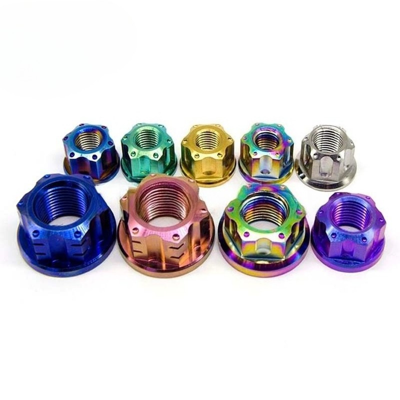 6pcs Titanium Nut M6 M8 M10 M12 M14 M16 Ti Flange Nuts for Motorcycle Rear Axle