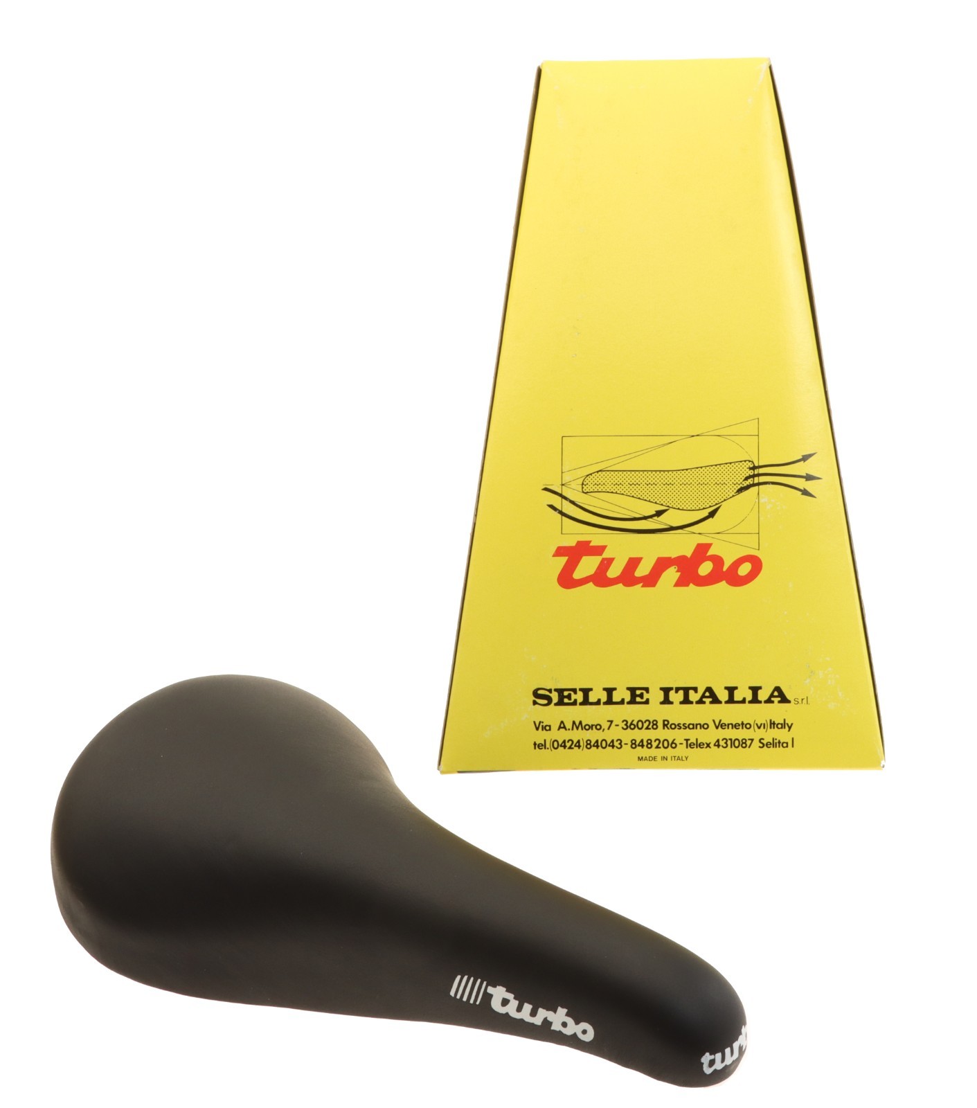 Selle Italia Turbo Leather Saddle Black Original 90s Steel Rails NEW in Box NOS