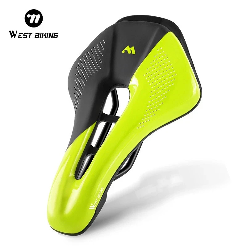 WEST BIKING Bicycle Saddle Cushion Steel Rail Leather Cycling Bike Saddle Green