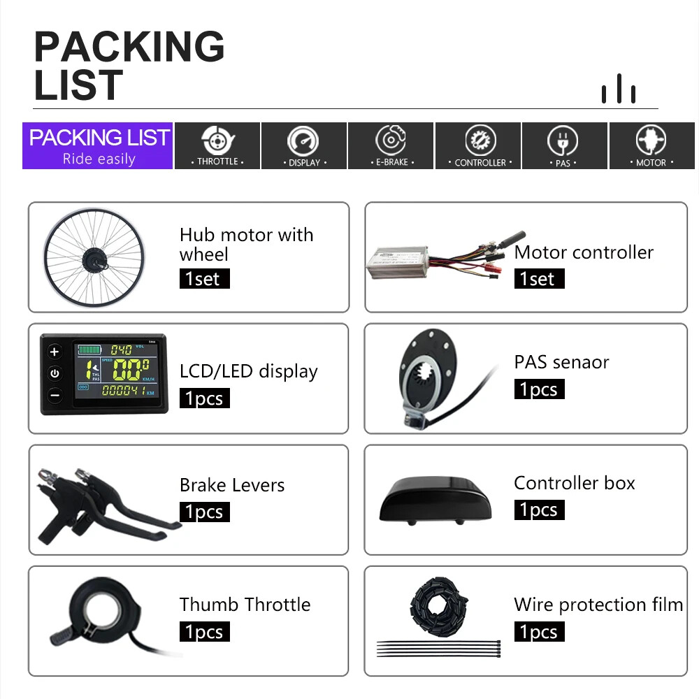 36V 48V 250W 350W 500W Electric Bicycle Conversion Kit Front Hub Wheel Motor