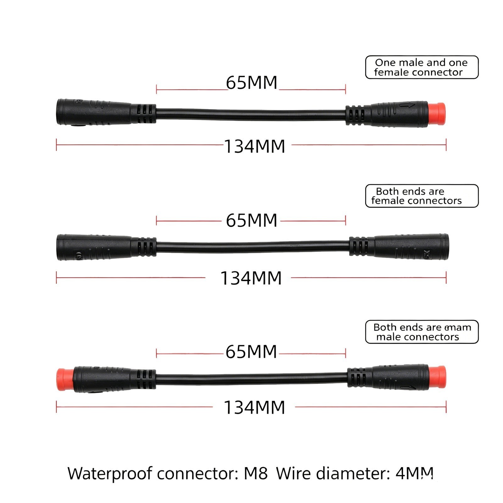 Ebike Extension Cable M8 2 Pin Waterproof Connector Cable Male to Female/Male