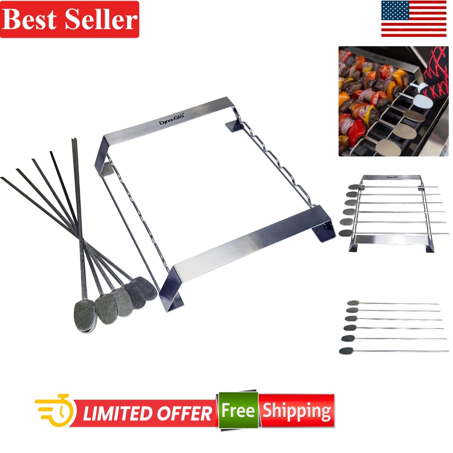 Skewer and Rack Set for Kabobs Stainless Steel 6pc 10.63 in