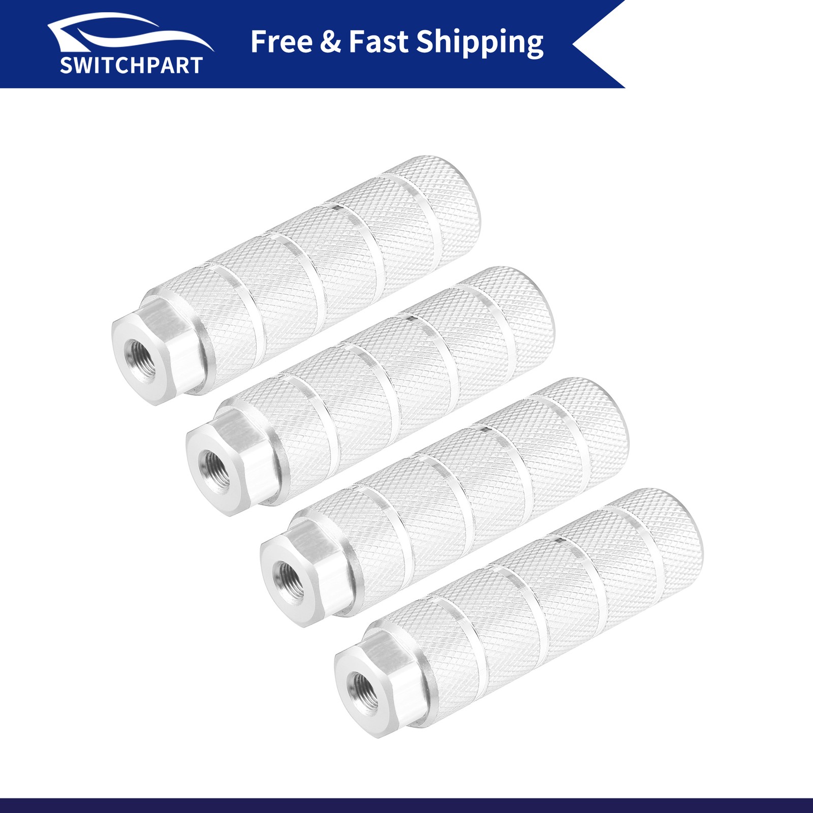4 Pcs Aluminum Alloy BMX MTB Bike Rear Foot Peg Silver Tone Fit 3/8In Axle