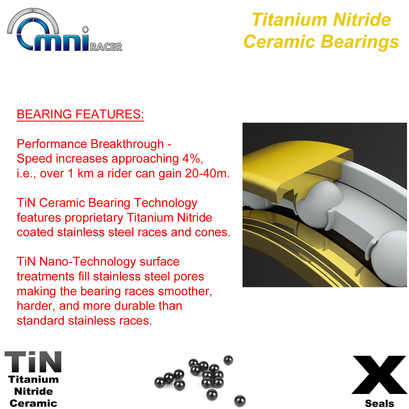 OMNI Racer Worlds Lightest TiN Titanium Ceramic Bearing: 6903, 61903 17x30x7mm