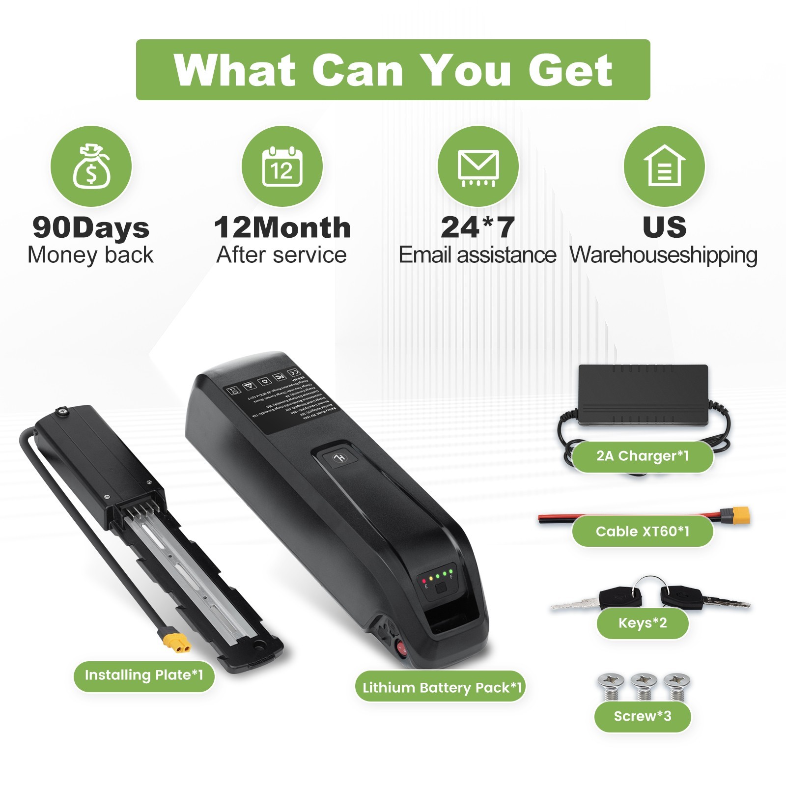 UUG 36V 10Ah/20Ah Ebike Lithium Battery For 200W-1200W Motors 4PIN
