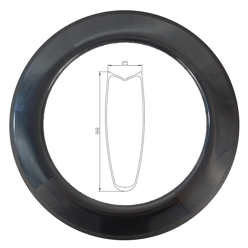700C 88mm Deep 25mm Wide Tubular Road Bike Carbon Rim 16-32 Hole Basalt Wheel