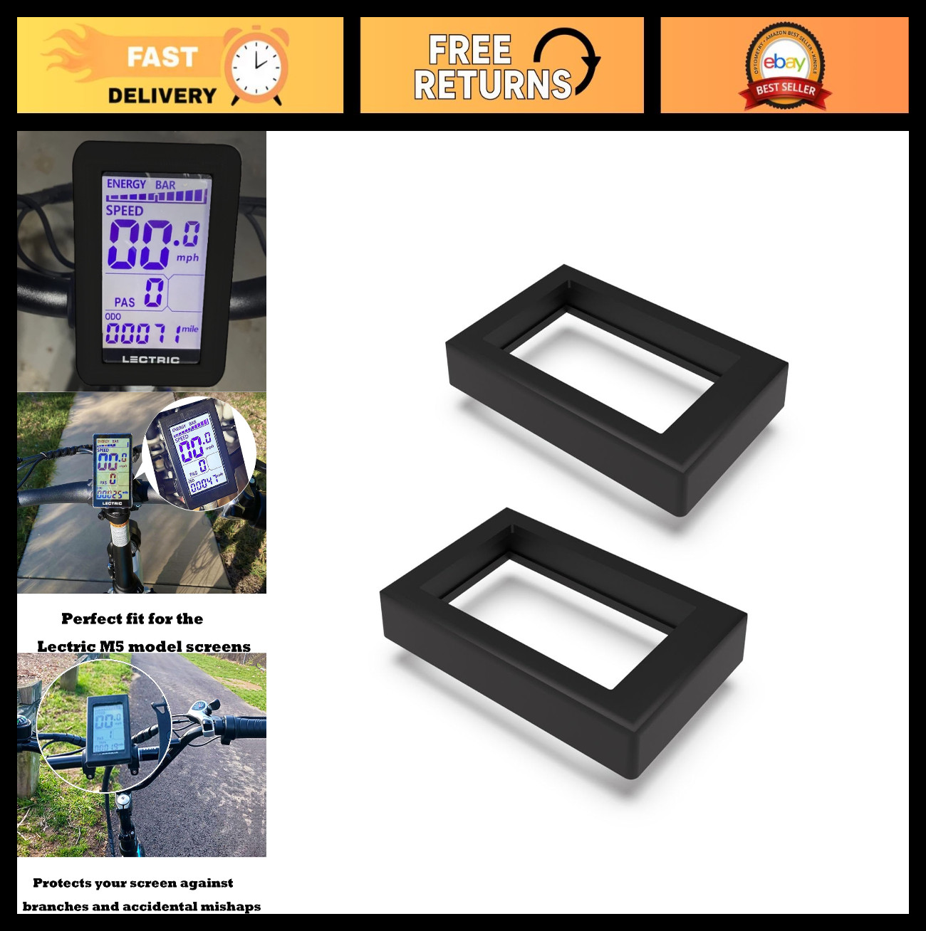 2Pcs Black Edge Guard Soft Protective Cover for M5 Lectric XP Bike Display