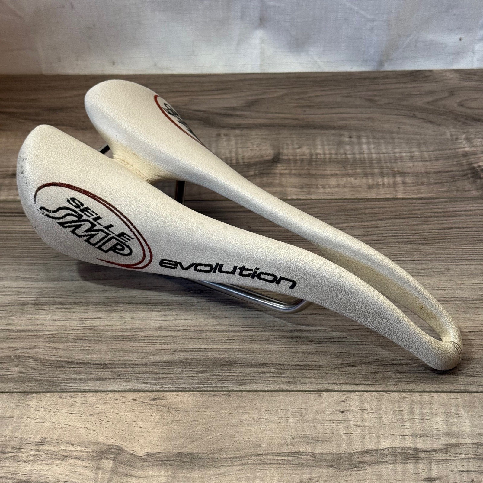 Selle SMP Evolution Saddle White Leather Stainless Steel Rails