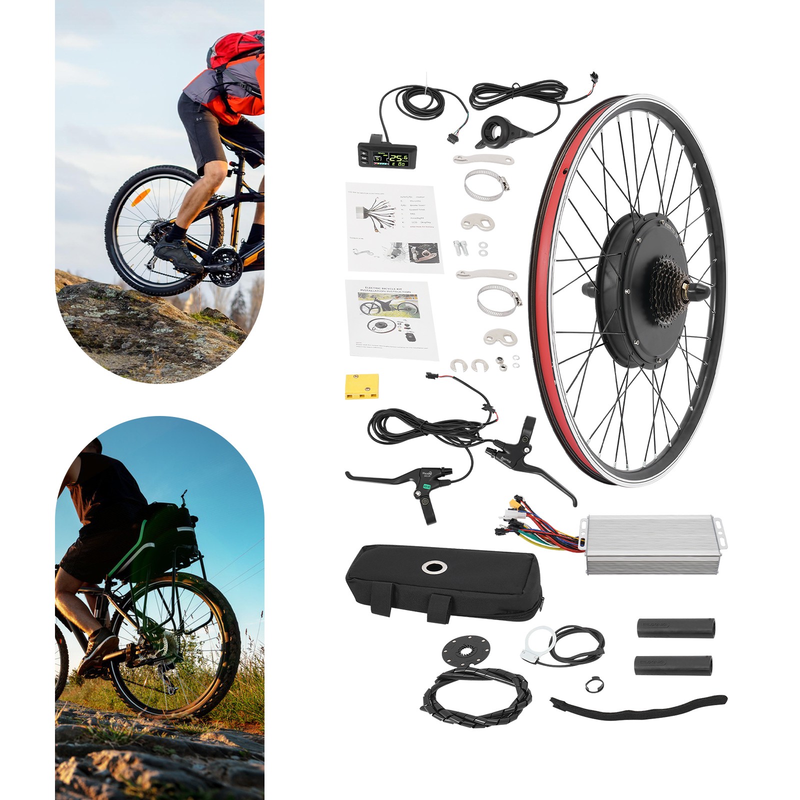 48V 2000W E-Bike Conversion Kit Rear Wheel 27.5 Inch LCD Display 330LBS 43.5MPH
