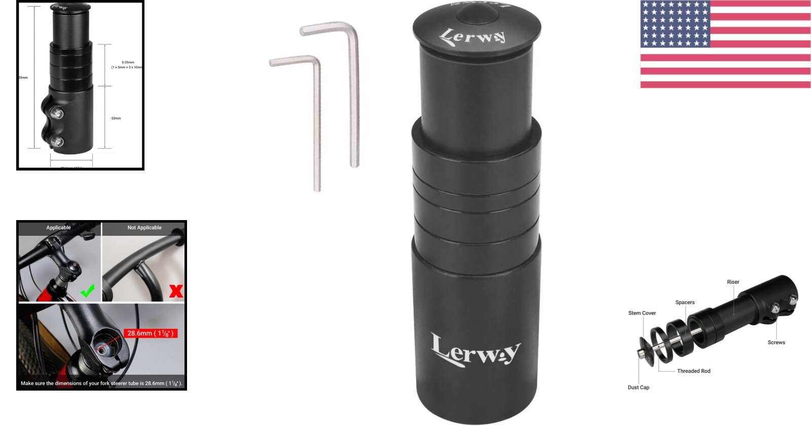Customizable Bike Stem Riser Adapter – Height Adjustable, 4 Spacers Included