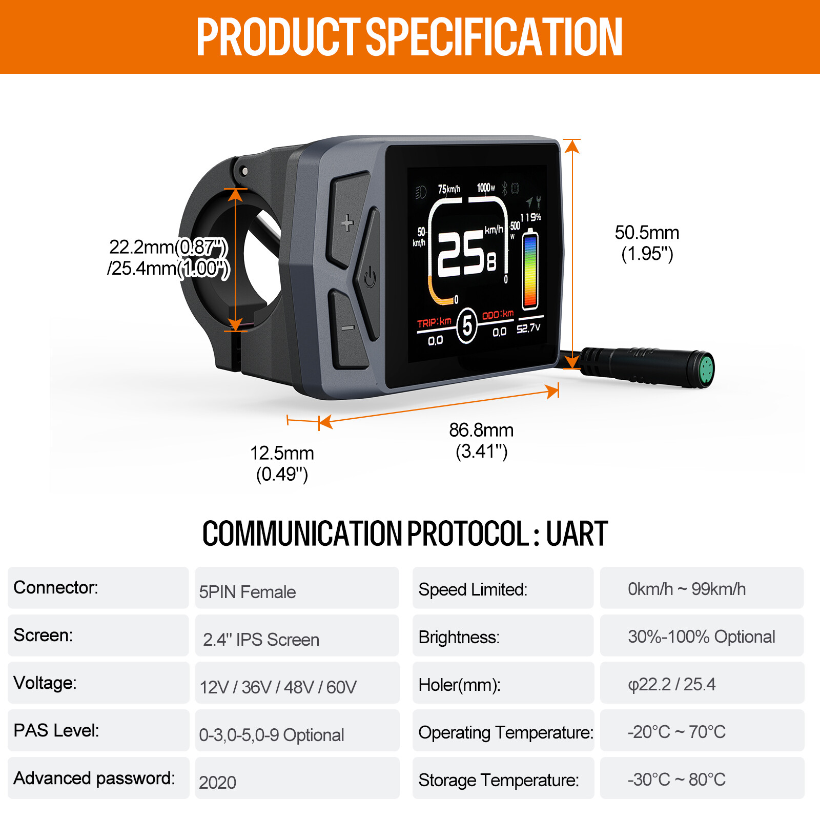 Electric Bike Multi Display EKD01 P860ML UART for Bafang BBS HD Mid Drive Motor