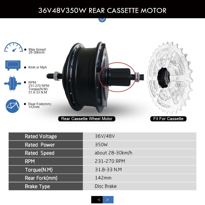 36V 48V 250W 350W 500W 1000W 1500W Electric Bike Rear Cassette Hub Motor Wheel