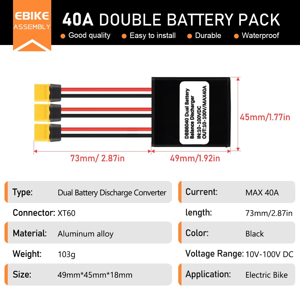Electric Bike Double Battery Discharge Converter DC10-100V 20A 30A 40A Parts