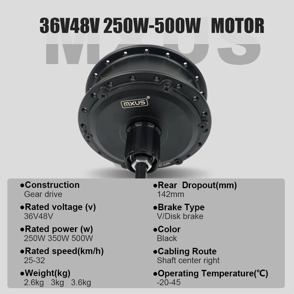 E-bike Motor 36V 48V 250W 350W 500W Brushless Gear Front Rear Drive Hub Motor