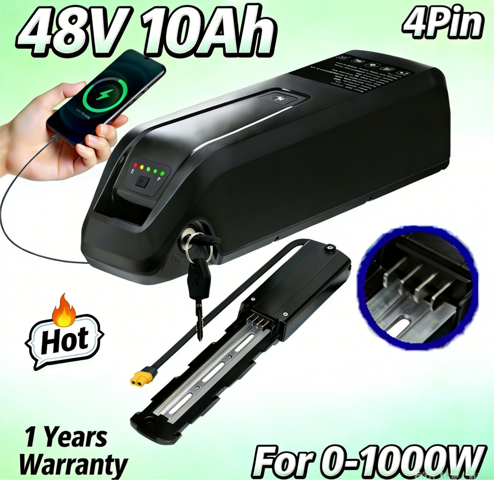 Hailong Lithium Ebike Battery 52V 48V 10Ah 15Ah 20Ah F o 0-1500W 4Pin 5Pin