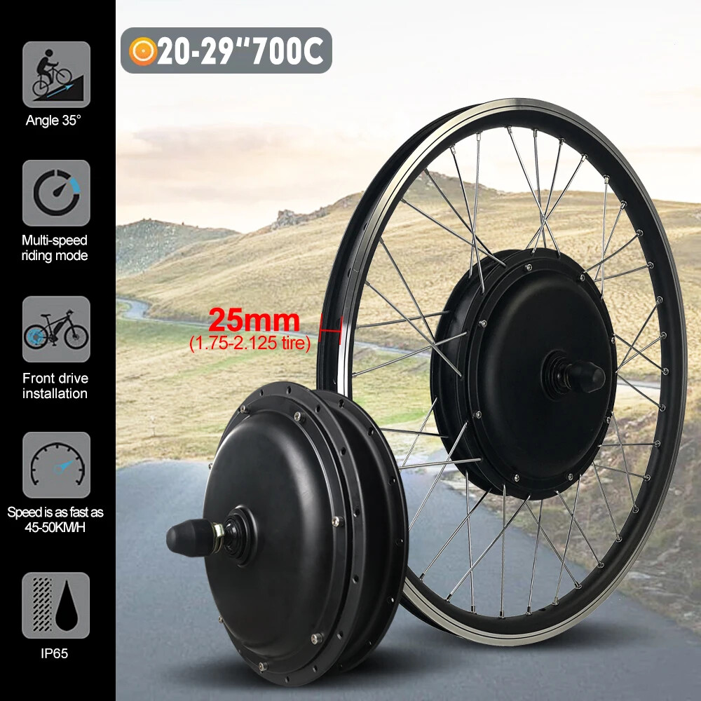 Mountain Electric Bike Conversion Kit 48V 1500W Brushless Front Hub Motor Wheel