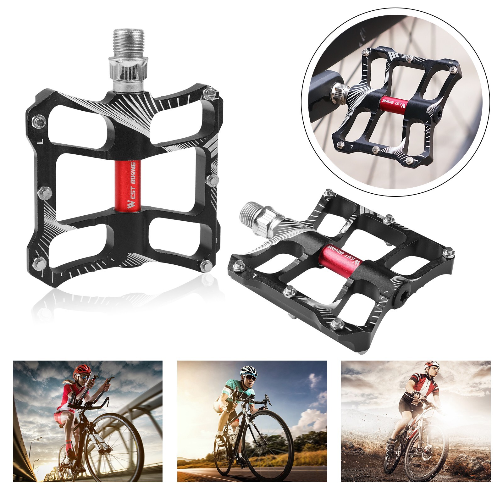 WEST BIKING DU 2 Sealed Bearings Bike Bicycle Flat Platform Pedals 9/16″ Black