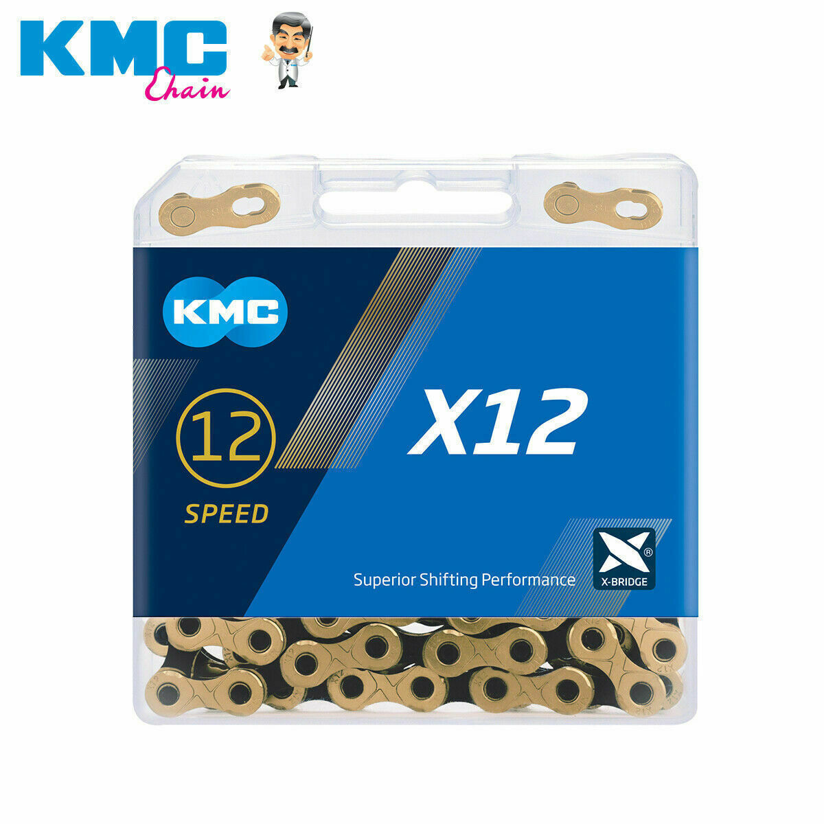 KMC X12 12 Speed Silver/ Gold Ti-N Road Bike Chain 126L Quick Link Fits Shimano