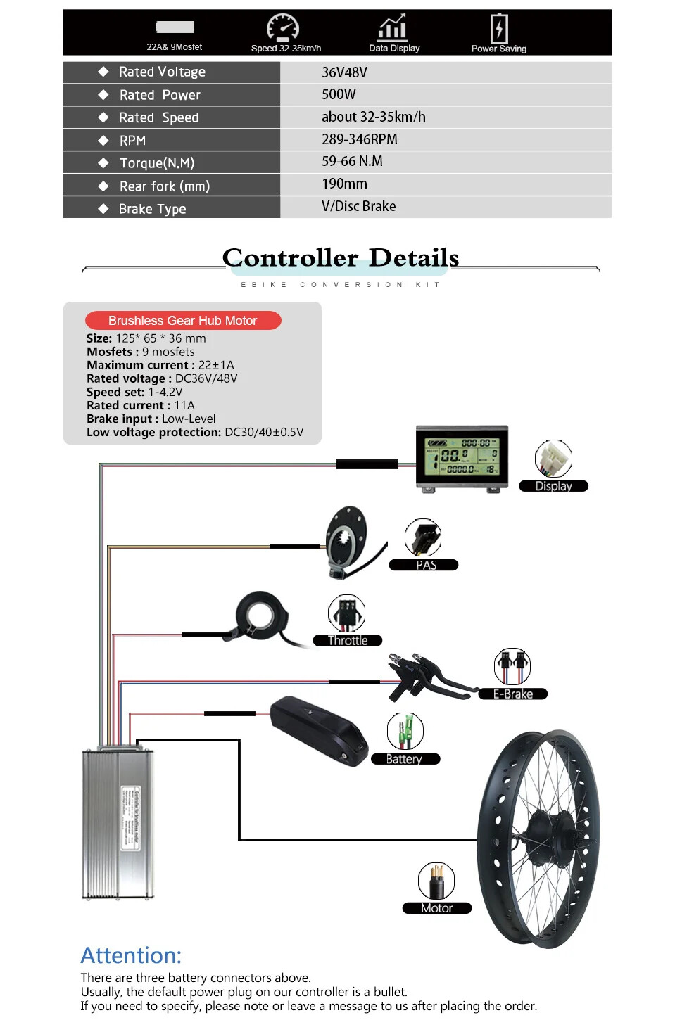 Snow E-bike Conversion Kit 36V 48V 500W Rear Cassette Hub Motor Wheel 20/26er