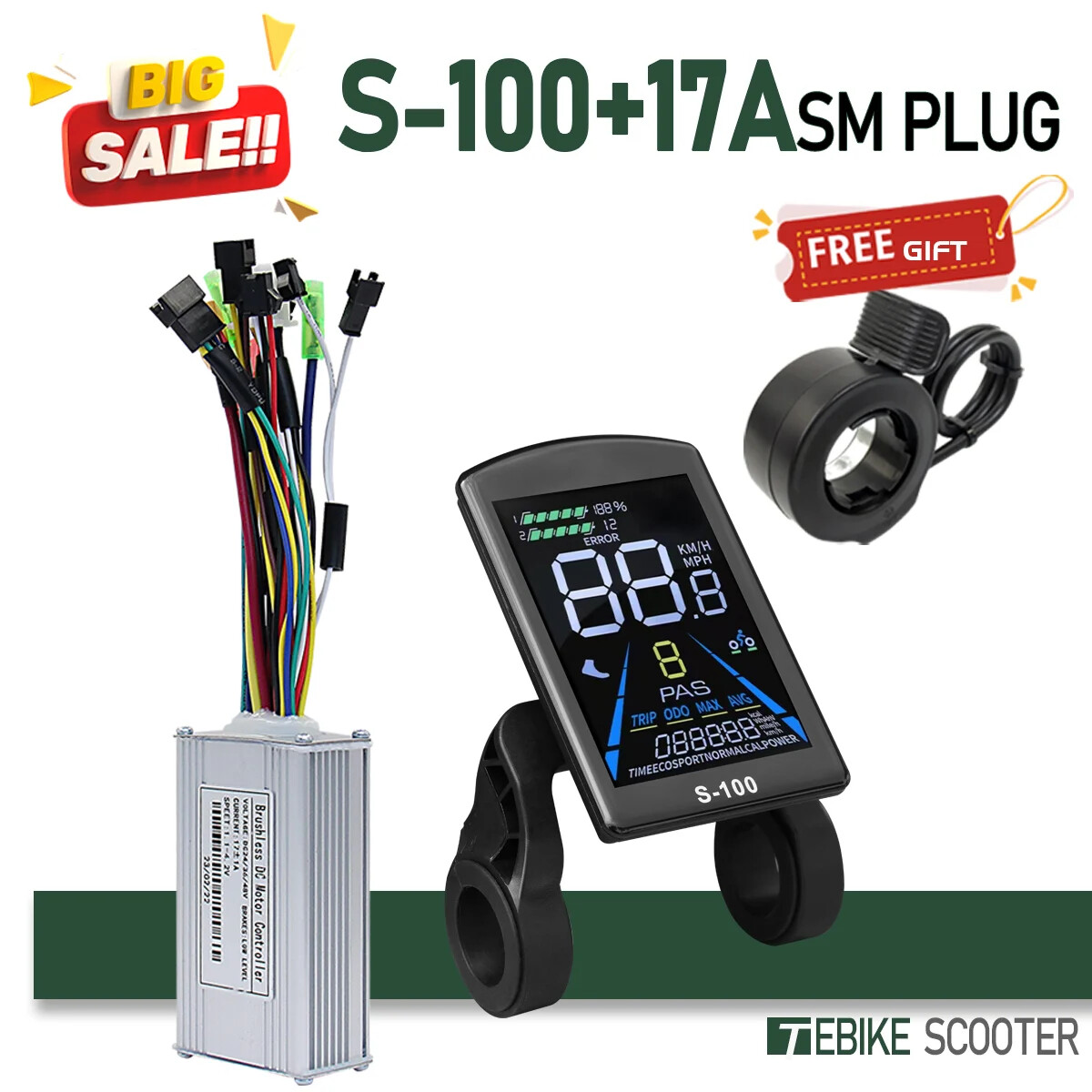 Electric Bicycle Sine Wave 3 Mode 17A26A30A40A Controller 24V36V48V52V Motor