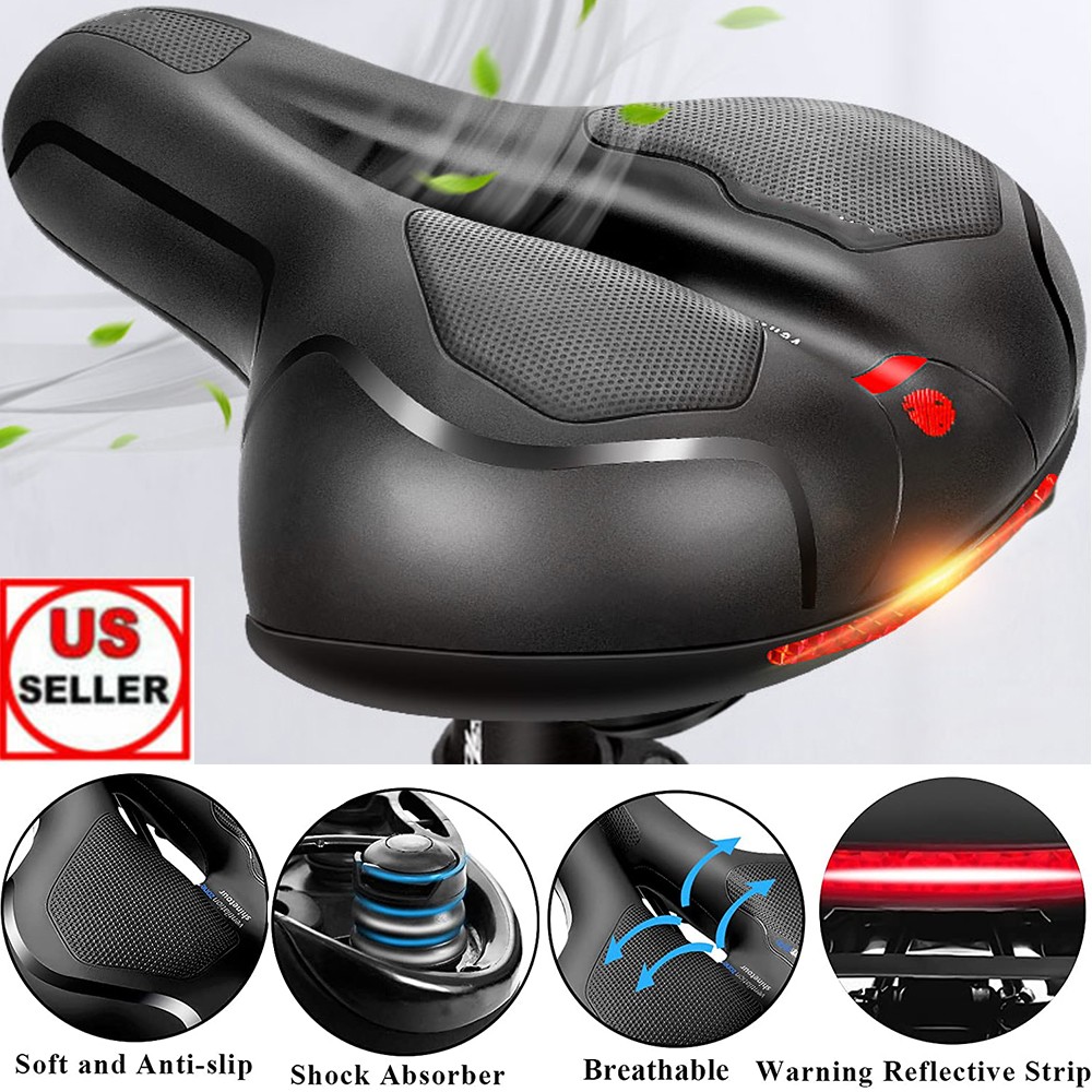 Comfort Bike Seat Wide Bicycle Saddle Memory Foam Padded Soft Cushion w/ Reflect