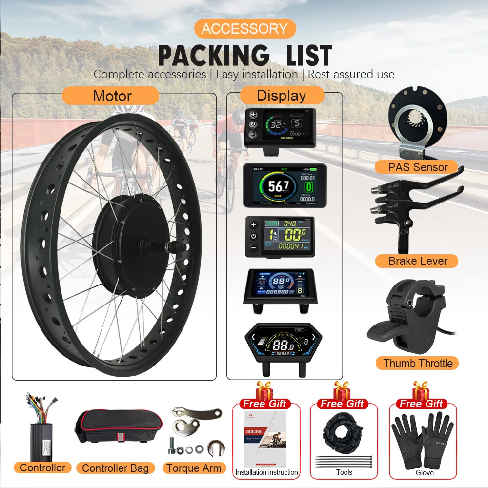 48V 1500W 20 24 26in Snow E-bike Fat Brushless Gearless Rear Rotate Hub Motor