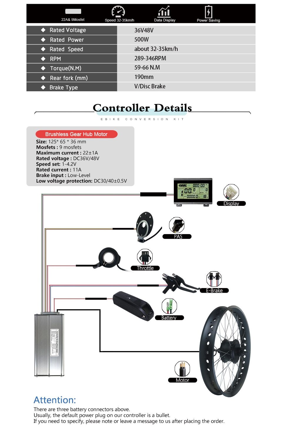 EBike Conversion Kit 36V48V 500W Rear Cassette Hub Motor Wheel 20 26”×4.0 Wheel