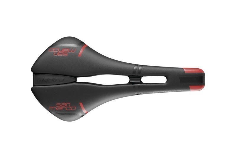 Selle San Marco MANTRA Racing Wide Black Red Saddle XSilite Stainless Steel Rail