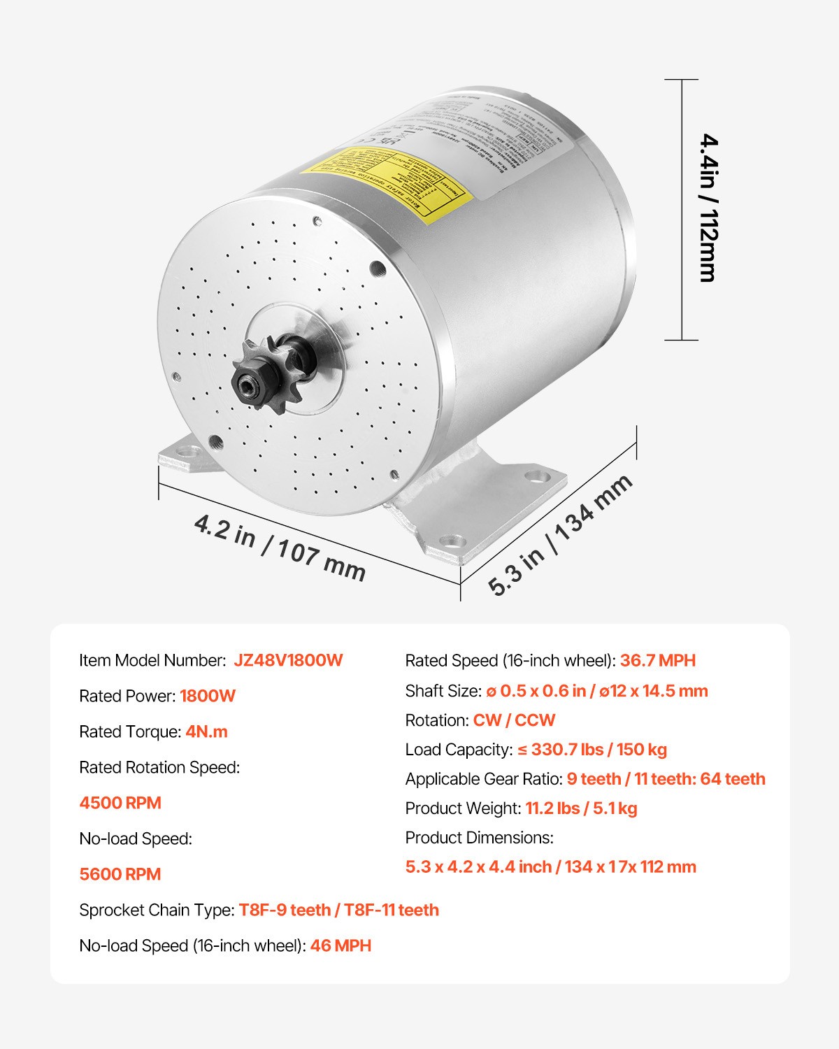 Uimoso 48V 1800W Brushless DC Motor Kit with Enhanced Controller, 4500rpm