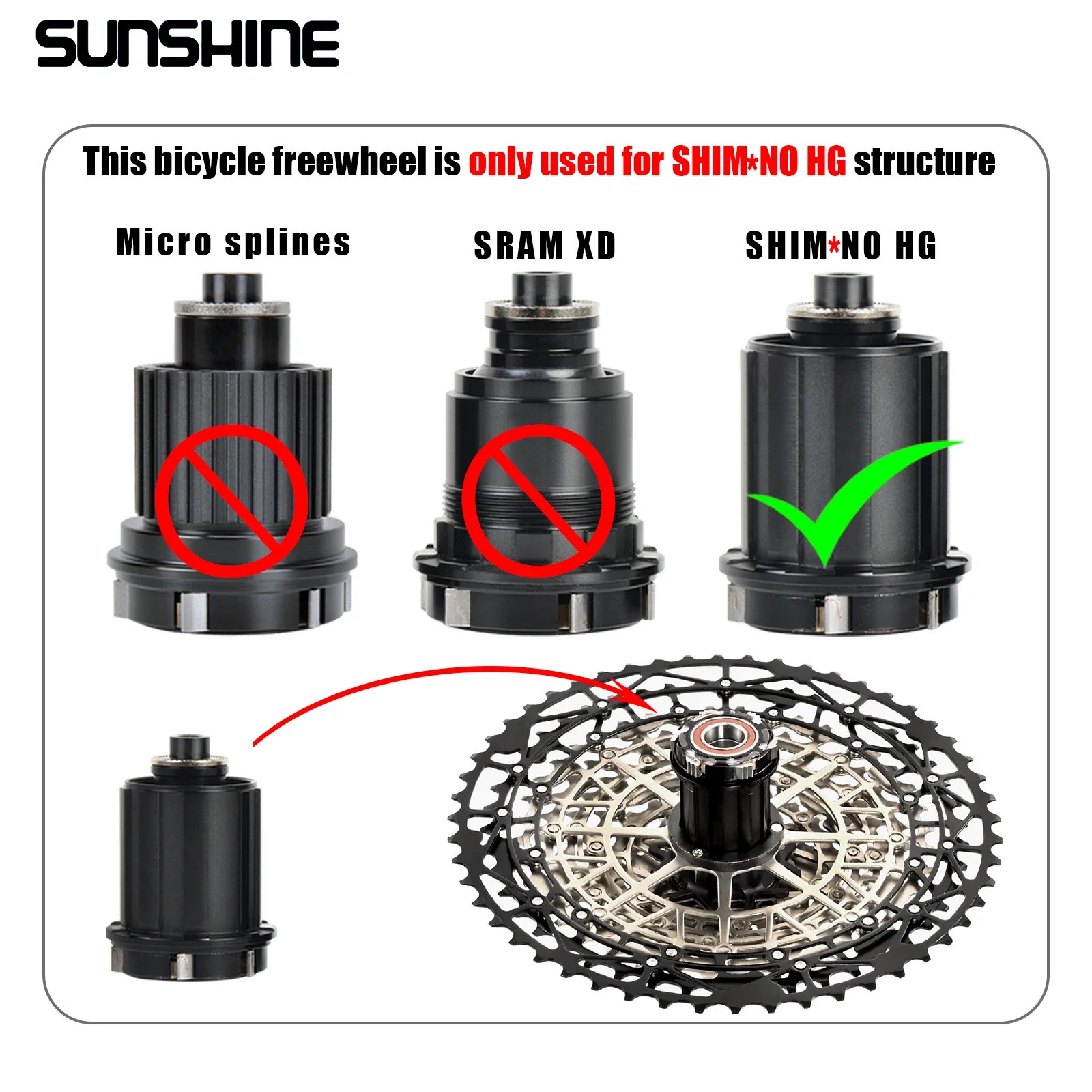 SUNSHINE Ultralight Bicycle Cassette Freewheel Carbon Steel Material 9/10/11/12/
