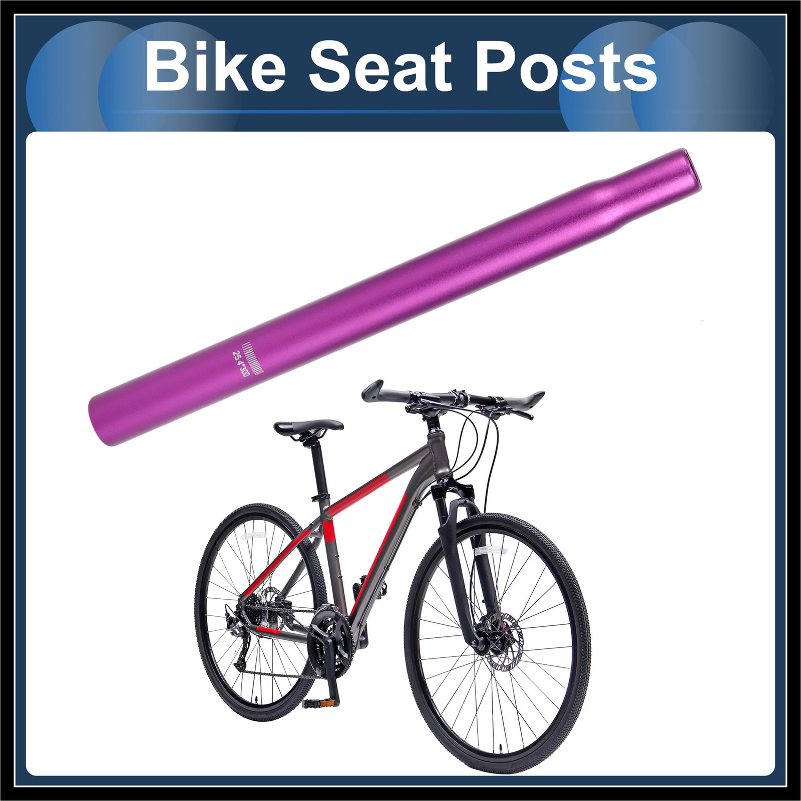 Bike Seat Posts 25.4x300mm Lightweight Post Seat Tube Purple Aluminum Alloy New